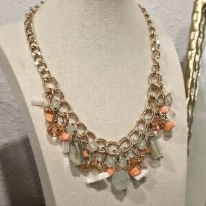 Vintage Gold-Tone Mixed Media Statement Bib Necklace